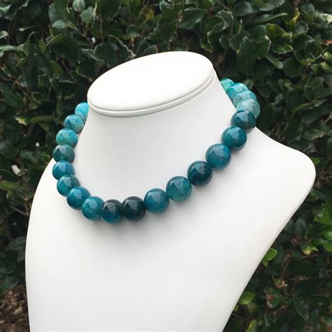 Teal Blue Gemstone Necklace Chunky Teal Necklace Large Teal Etsy