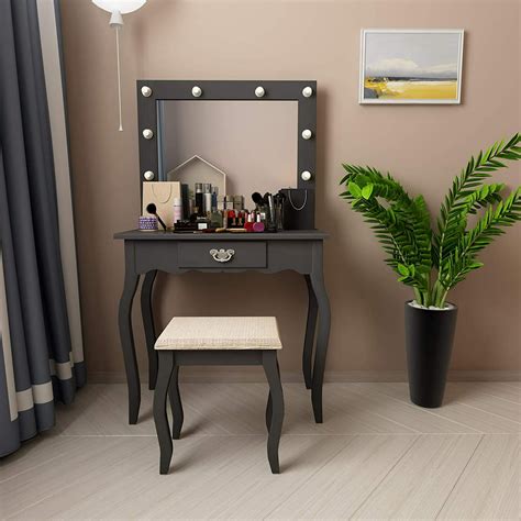Mecor Vanity Table With Lighted Mirrormakeup Table With Drawer Wood