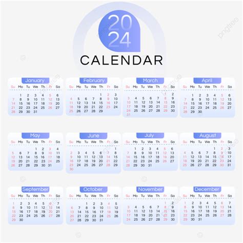 Kalender 2024 Sederhana Biru Dan Putih Dua Ribu Dua Puluh Empat Bulan