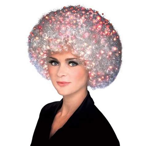White Fiber Optic Afro Wig 087271 In 2021 Afro Wigs White Afro Halloween Wigs