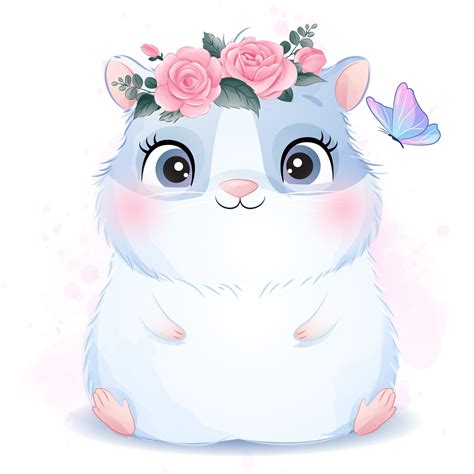 Cute Hamster Clipart With Watercolor Illustration