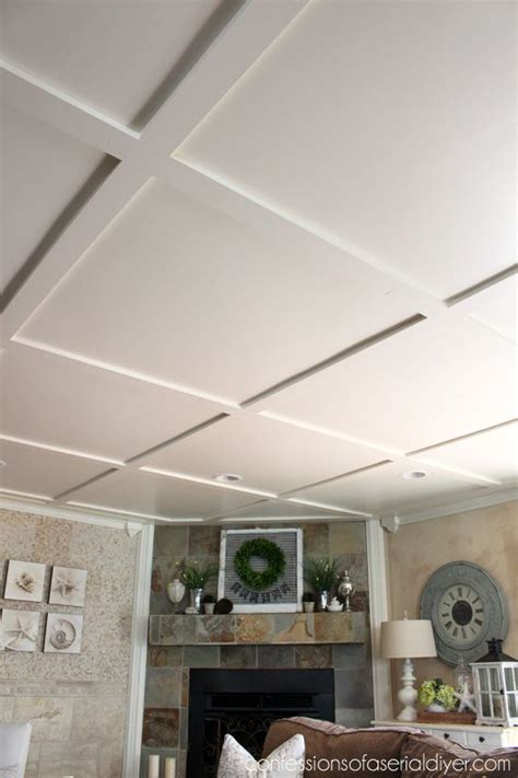 Prep your new faux coffered ceiling for paint by filling in any nail holes or gaps with wood filler, then sand. Faux Coffered Ceiling (With images) | Home ceiling ...