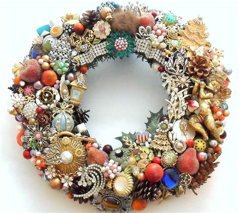 Christmas Holiday Wreath Loaded With Vintage Jewelry