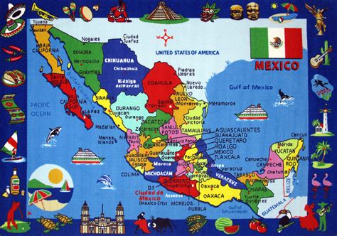 Large Detailed Tourist Illustrated Map Of Mexico Mexico North