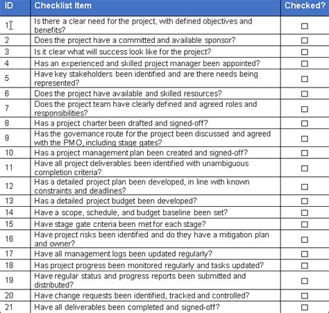Project Management Checklist Excel Template Free Project Management