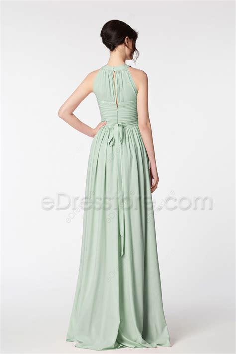 Halter Dusty Sage Green Bridesmaid Dresses Edresstore