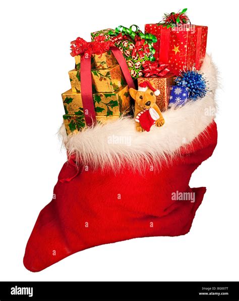 A Christmas Sack Of Toys Stripped On White Santa Sack Santa Sack Of