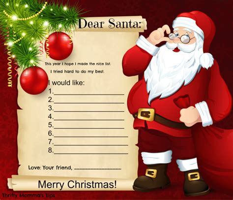 Cute Printable Santa Wish List Letter Thrifty Mommas Tips