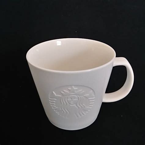 Starbucks 2015 Matte White Embossed Siren Logo Tall T Handle Coffee Cup