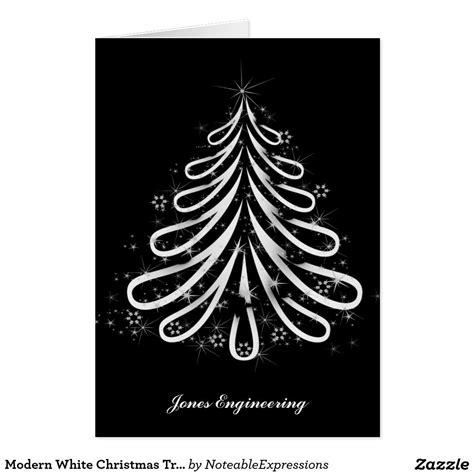 Modern White Christmas Tree Graphic On Black Holiday Card Zazzle