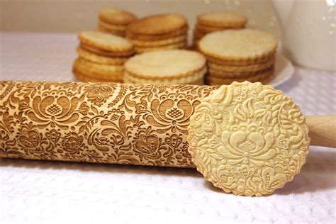 Flowers Embossed Rolling Pin Laser Engraved Patterned