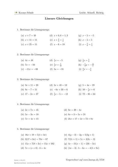 Wie kann man lineare gleichungen lösen? Aufgaben Lineare Gleichungen mit Lösungen | Koonys Schule ...