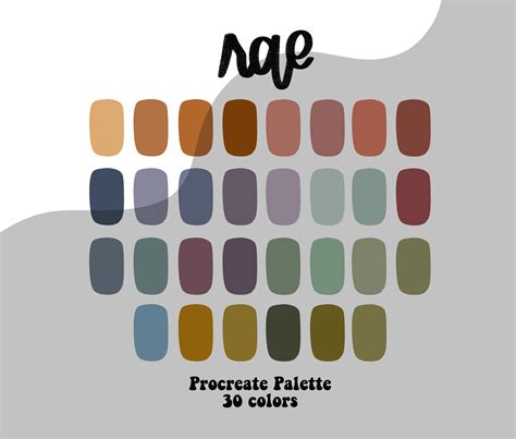 Rae Muted Colors Procreate Color Palette Swatches Instant Etsy