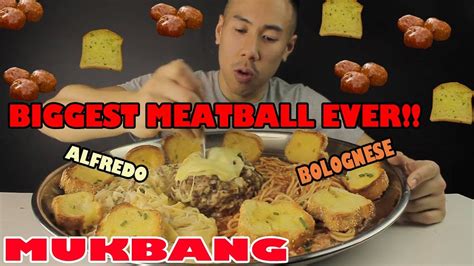 Mukbang Biggest Meatball Ever Spaghetti Bolognesecheesy Alfredo