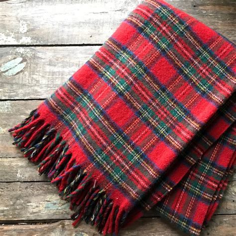 Vintage Fairibo Red Plaid Tartan Wool Blanket With Tags Etsy Red