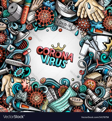 Coronavirus Hand Drawn Doodles Border Royalty Free Vector