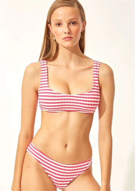 Solid Striped Elle Ribbed Bikini Top Fuschia Stripe