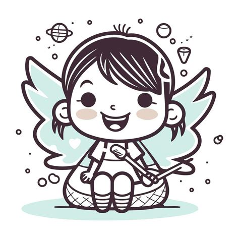 Cute Little Fairy Sitting On The Ground And Smiling Vector