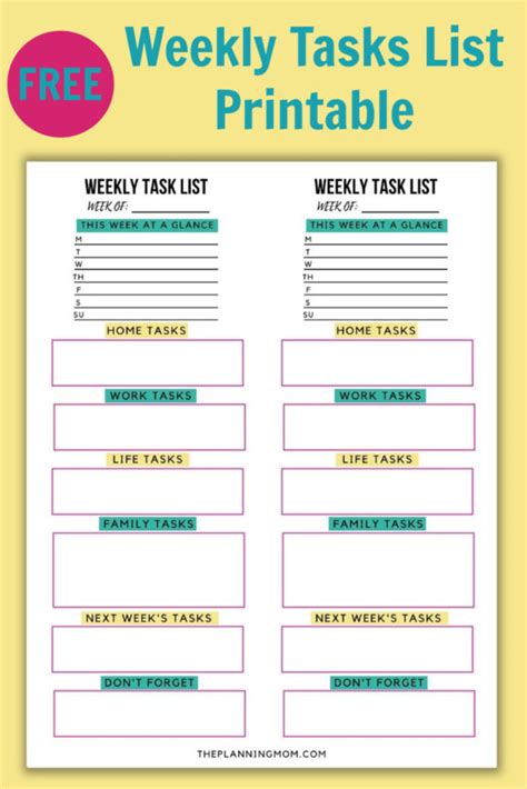 Printable Worksheet Task List