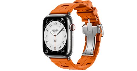 購買 Apple Watch Hermès Series 9 Gps 行動網路；45 公釐銀色不鏽鋼錶殼；orange 經典橘色