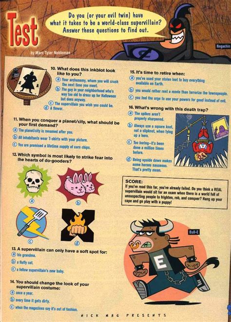 Noblemania Nickelodeon Magazine Piece Svat Supervillain Aptitude Test