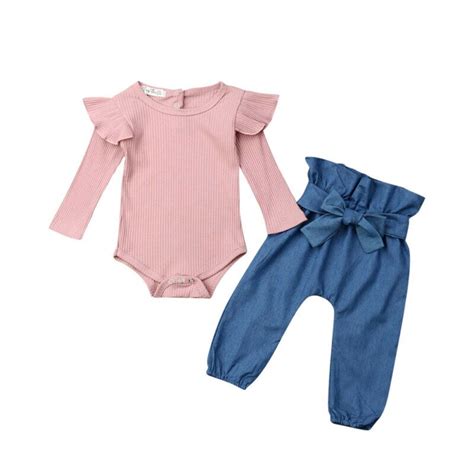 2 pçs imcute bebê recém nascido menina rosa de malha roupas manga longa macacão topo calças