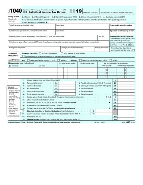 Irs Form 1040a 2019 Fill Online Printable Fillable Blank Irs Form