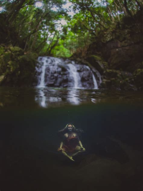 Underwater Split Photography At The Secret Waterfall On Mahe Island In