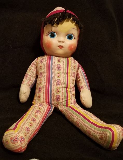 Cloth Body 1940s Vintage Big Eyed Doll With Painted Face Vintage Rag