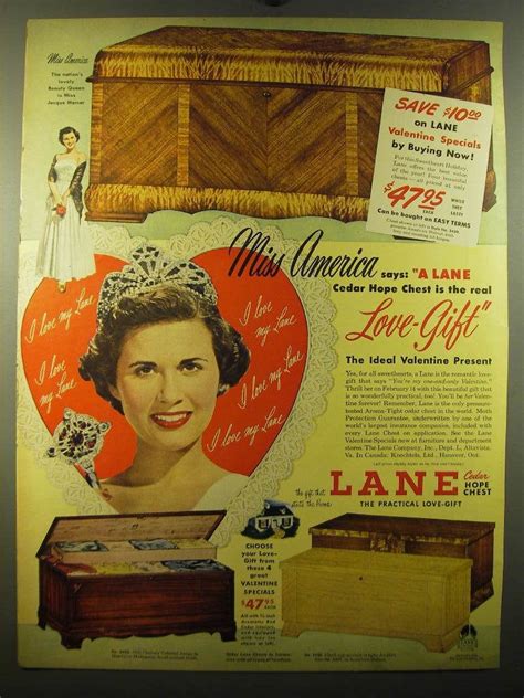 1950 Lane Cedar Hope Chest Ad Miss America Miss Jacque Mercer On