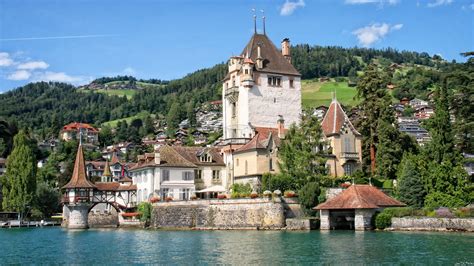 Wallpaper Castle Oberhofen Swiss Danau Thun Hd Layar Lebar Definisi