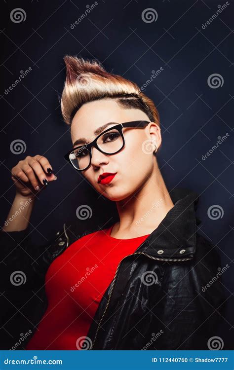 Woman With Mohawk And Glasses Stock Photo Image Of Fashion Female