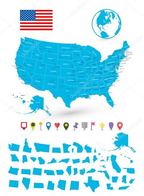 Flat Map Of Usa Map Of Usa With Its States And Flat Map Pointers