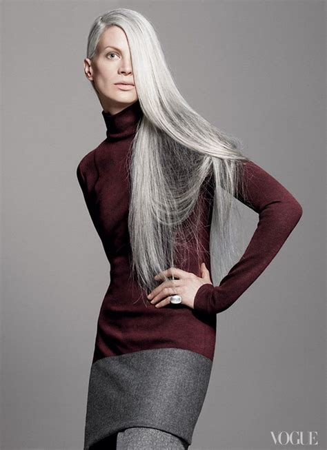 The Vogue 120 The Magazines Most Iconic Models Long Gray Hair Long