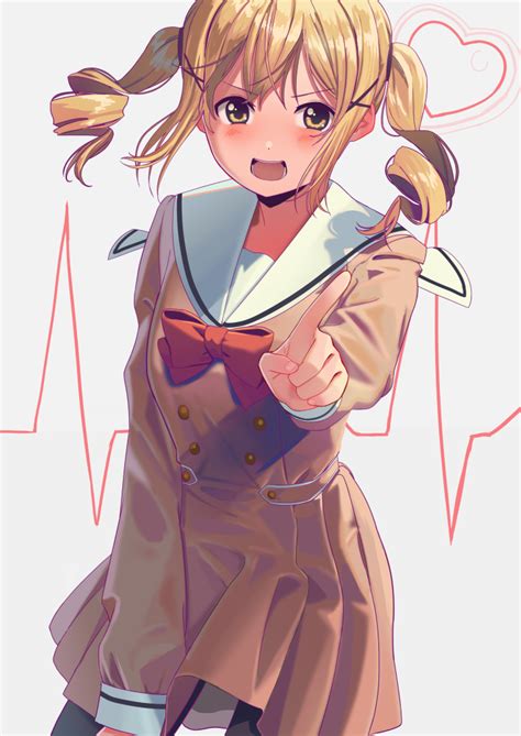 safebooru 1girl d bang dream bangs black legwear blonde hair blush bow bowtie brown dress