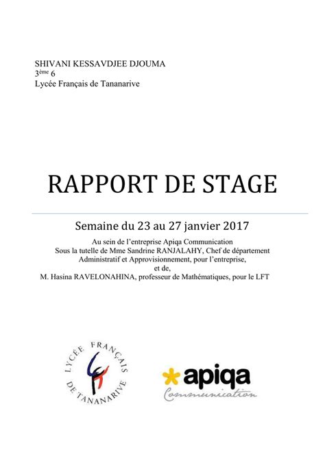 Exemple Page De Garde Rapport De Stage 3eme Financial Report