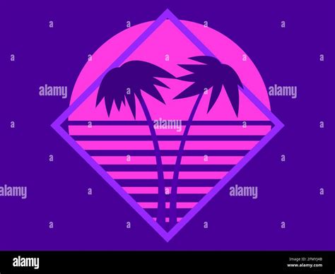 80s Palm Trees At Sunset Summer Time Retro Futuristic Sun Synthwave