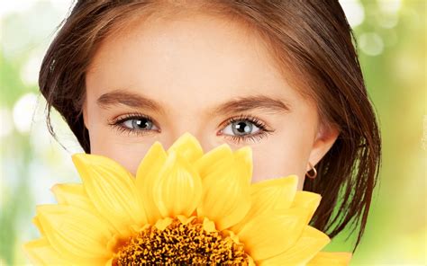 Dziewczynka Oczy Kwiat Słonecznik