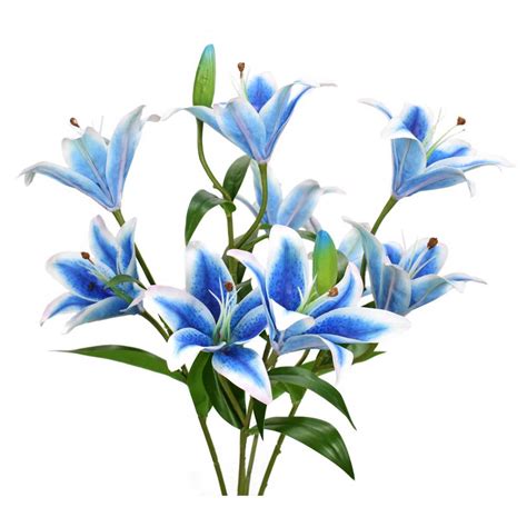 21 Blue Tiger Lily Real Touch Bouquet With Leaves Patriotic Spring