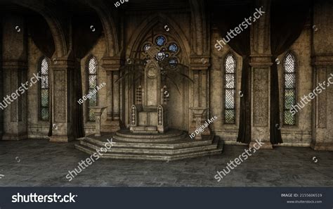 Fantasy Medieval Throne Room Gothic Arches Stock Illustration