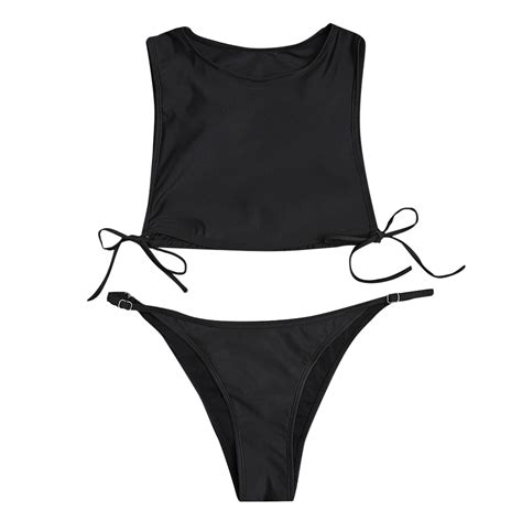 Women S 2 Piece Swimsuit Sexy Black High Neck Bikini Top High Cut G String Bikini Swimsuit For
