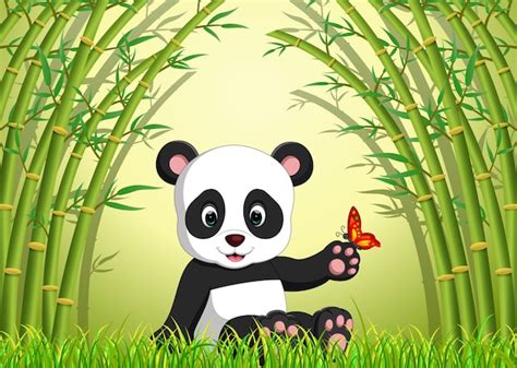 Dos Panda Lindo En Un Bosque De Bambú Descargar Vectores Premium