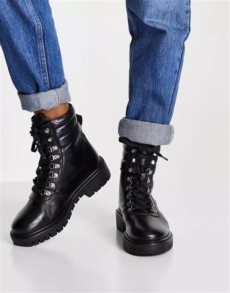 rule london wide fit leather hiker boots in black asos boots biker boots leather