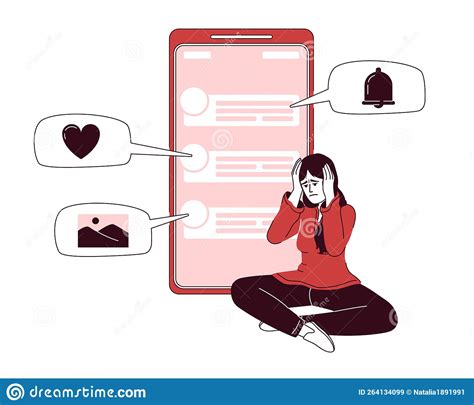 Woman Addicted On Social Media Flat Concept Vector Illustration Stock