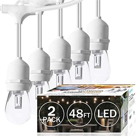 Sunthin 2 Pack 48ft White Outdoor String Light Kit With 09w Dimmable