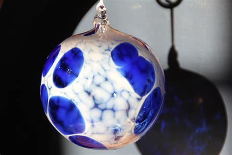 Hand Blown Glass Ornament Blue And White