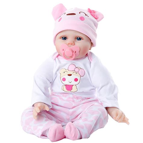 22 Inches Cute Sweet Reborn Baby Doll Silicone Doll Set Cloth Body