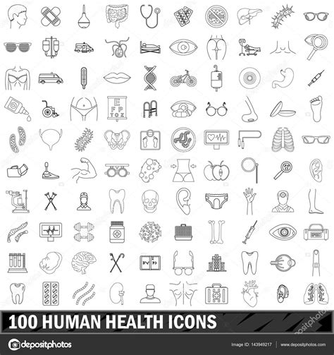 100 Human Health Icons Set Outline Style — Stock Vector © Ylivdesign