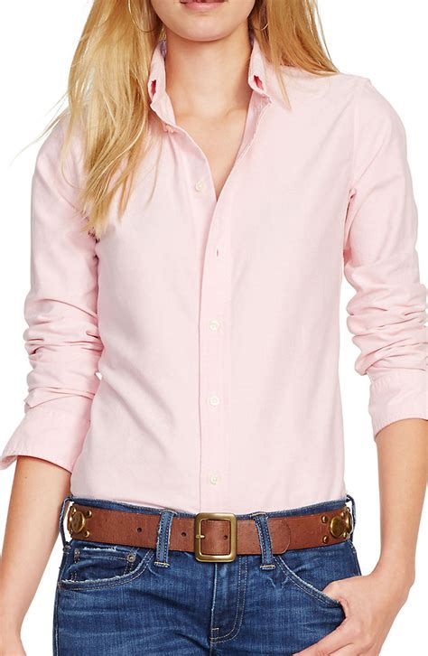 Pink Oxford Shirt Womens With Long Sleeves And The Button Down Collar