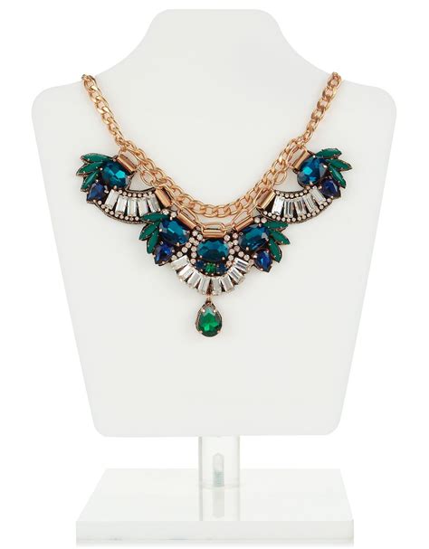 Katy Jewelled Montana Necklace Blue Accessorize Chunky Gold Chain